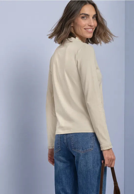 Street One Cotton Long Sleeve top with Frill Neckline and cuffs 326054