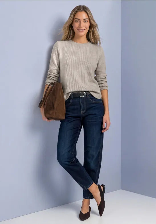 Street One Round Neck Rib Jumper with side button details  326057