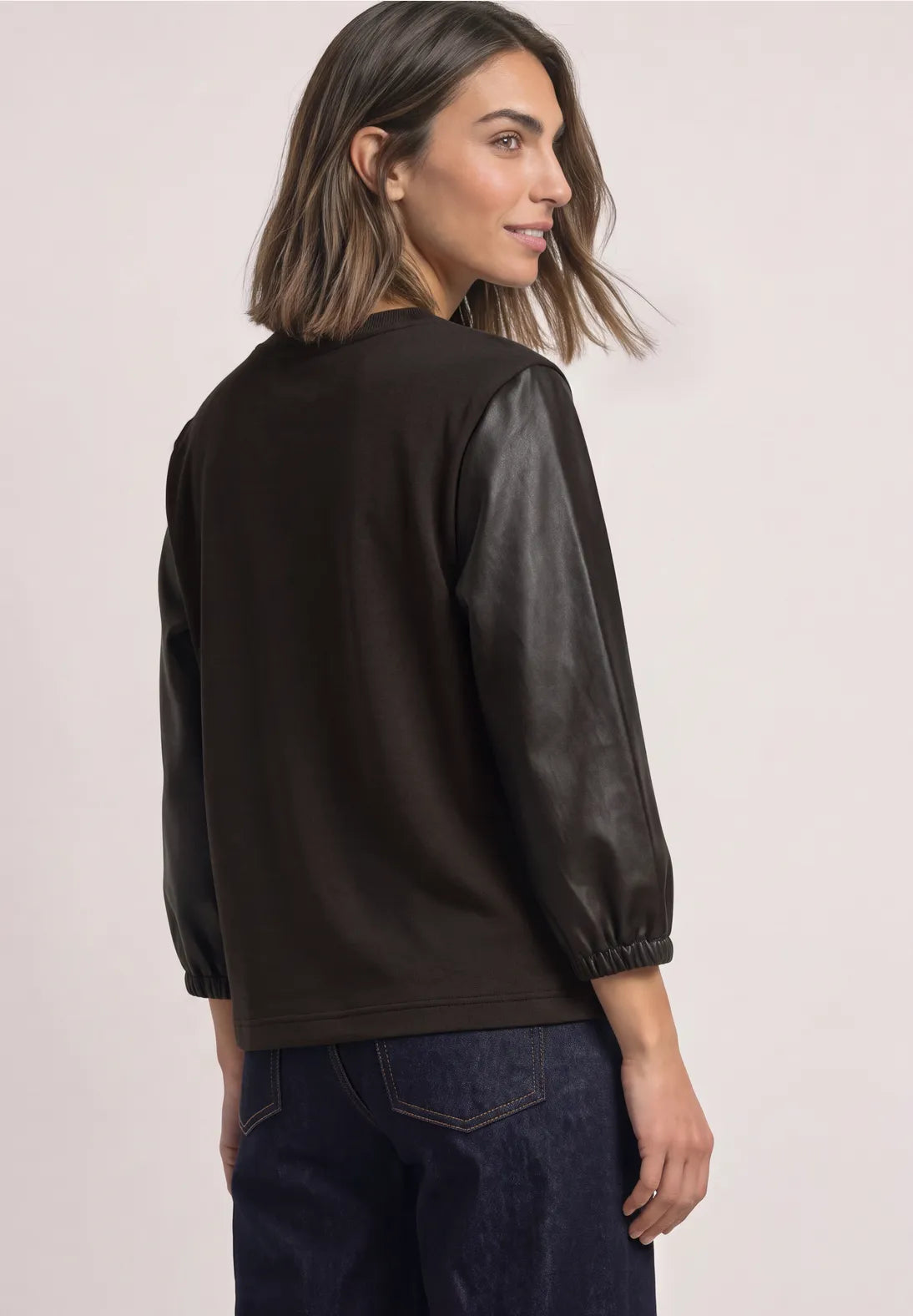Street One 3/4 sleeve top with  leather look sleeves
