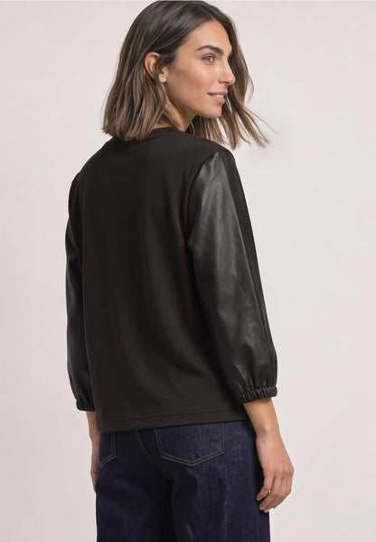 Street One 3/4 sleeve top with  leather look sleeves