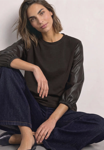 Street One 3/4 sleeve top with  leather look sleeves