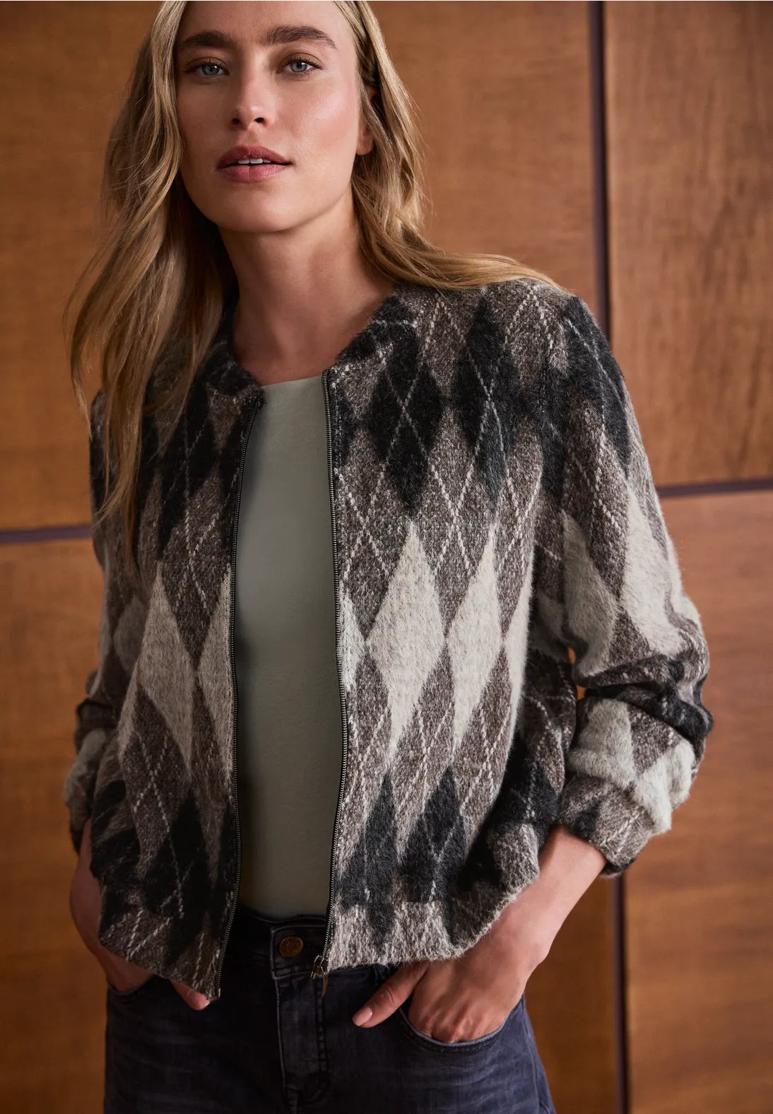 Street One Argyle print knit  jacket with zip  326066
