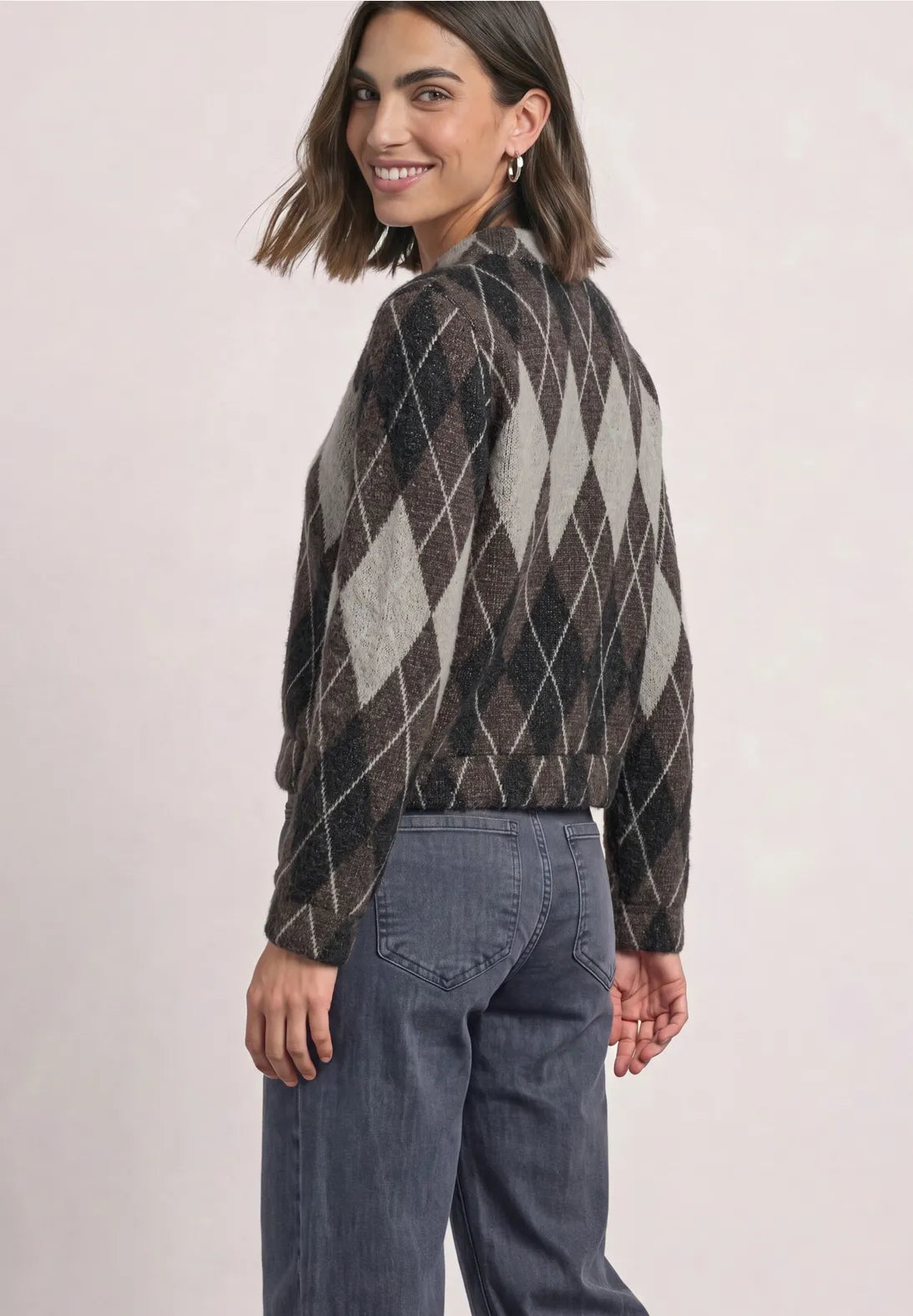 Street One Argyle print knit  jacket with zip  326066