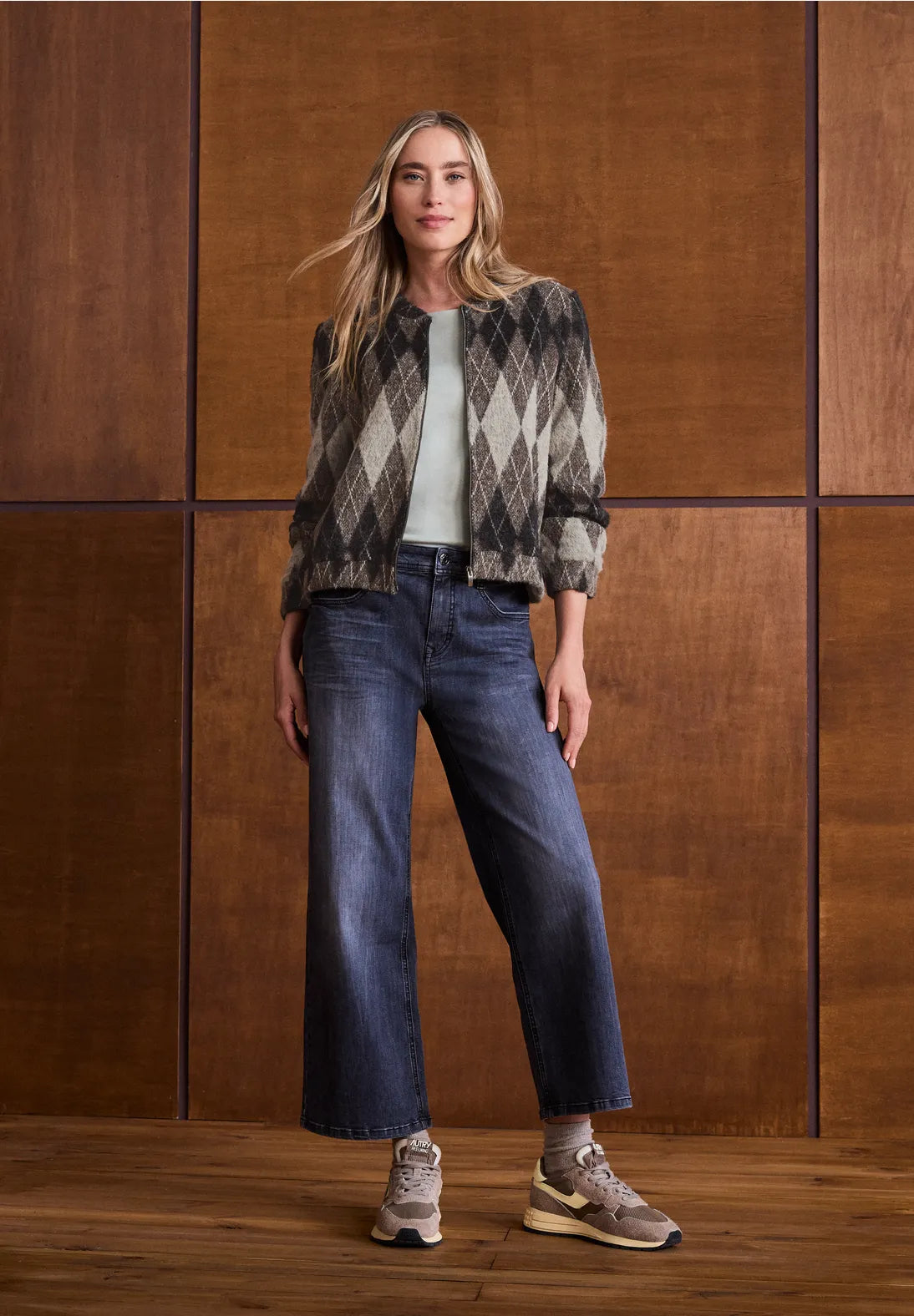 Street One Argyle print knit  jacket with zip  326066