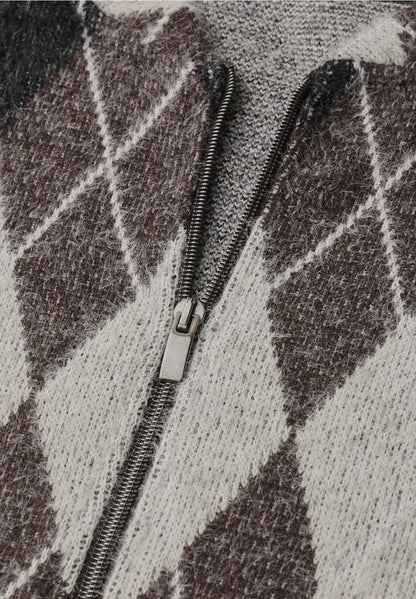 Street One Argyle print knit  jacket with zip  326066