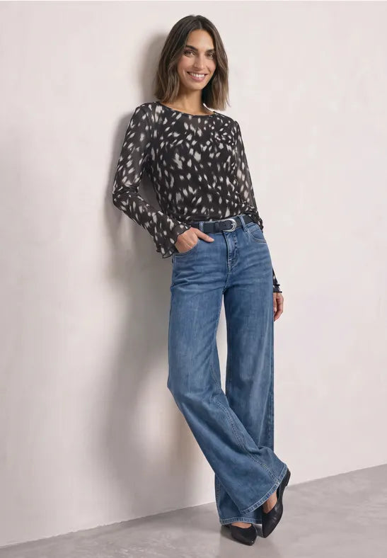 Street One Mesh shirt with long ruffled sleeves 326072