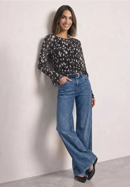Street One Mesh shirt with long ruffled sleeves 326072