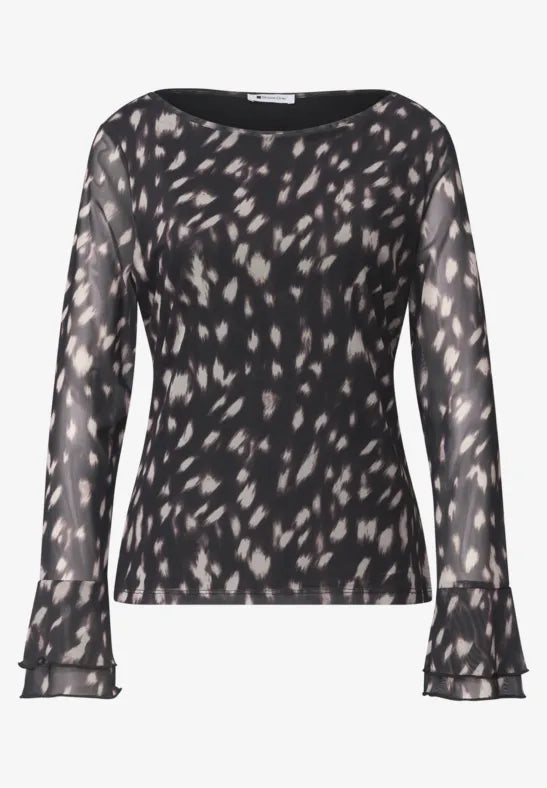 Street One Mesh shirt with long ruffled sleeves 326072