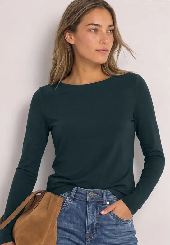 Street One Cotton  Long Sleeve Double Layer top in Stormy Green 326077
