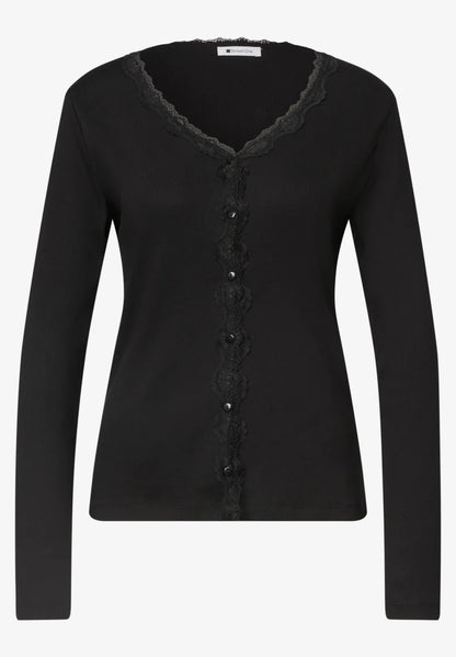 Street One Ribbed V Neck Top with Lace trim  326163