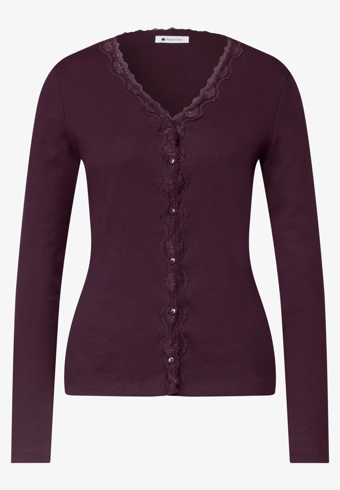 Street One Ribbed V Neck Top with Lace trim  326163