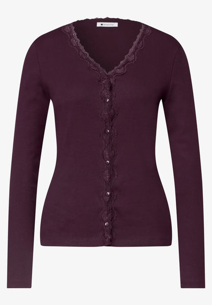 Street One Ribbed V Neck Top with Lace trim  326163