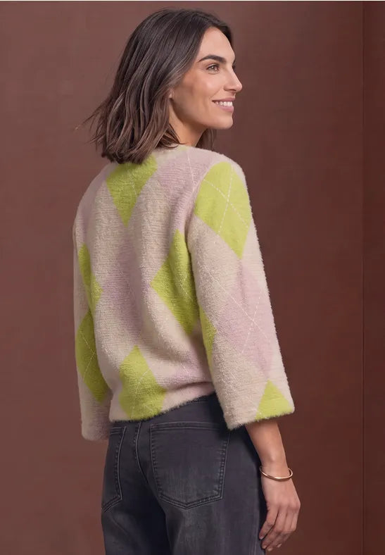 Street One 3/4 sleeve Fluffy Knit with round neck and argyle pattern326171