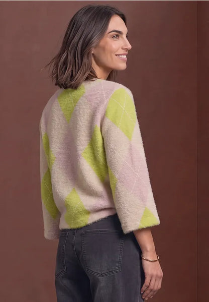 Street One 3/4 sleeve Fluffy Knit with round neck and argyle pattern326171