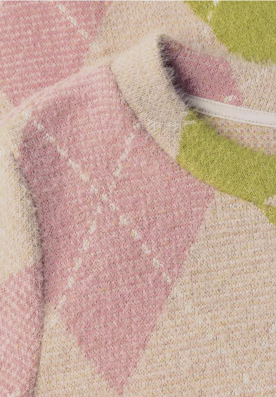 Street One 3/4 sleeve Fluffy Knit with round neck and argyle pattern326171