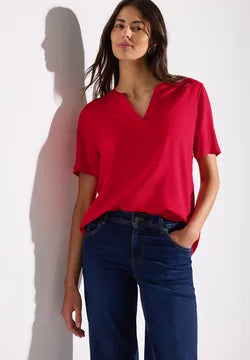 Street One Red Short sleeve blouse with v neckline 345525