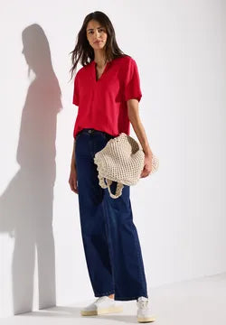 Street One Red Short sleeve blouse with v neckline 345525