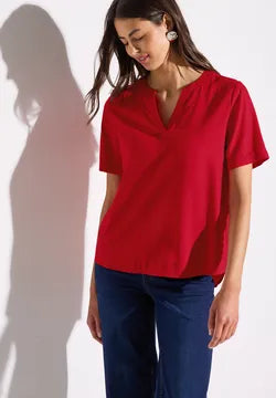 Street One Red Short sleeve blouse with v neckline 345525