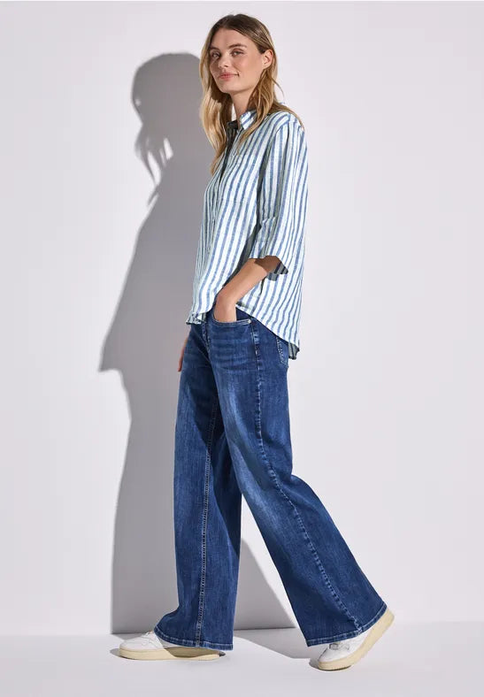 Street One Linen Stripe shirt in Blue 345632