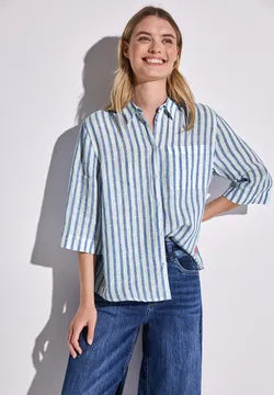 Street One Linen Stripe shirt in Blue 345632