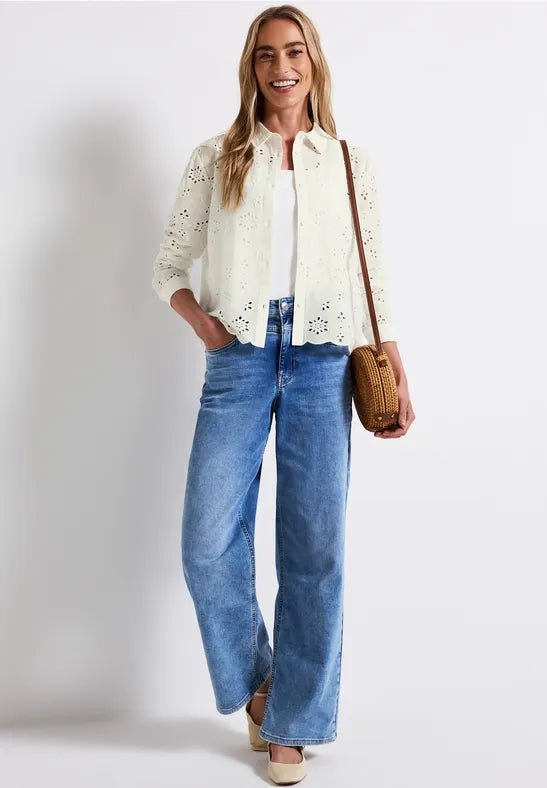 Street One eyelet embroidery blouse in crisp white 345738