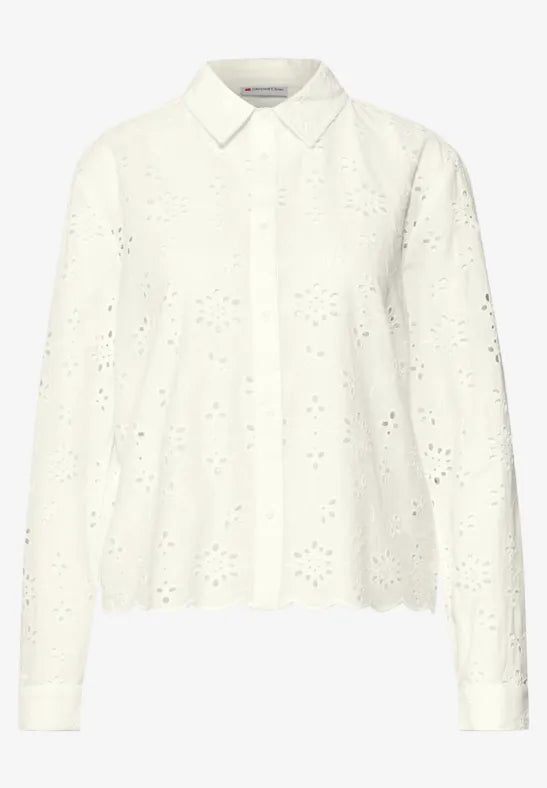 Street One eyelet embroidery blouse in crisp white 345738