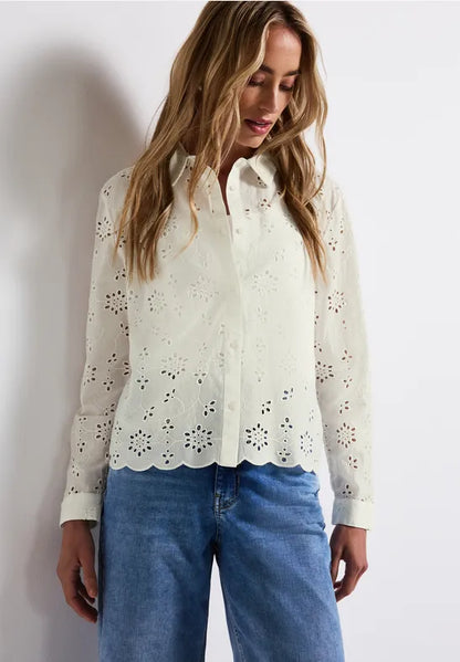 Street One eyelet embroidery blouse in crisp white 345738