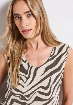 Street One Beige Brown Pure cotton Sleeveless top 345796