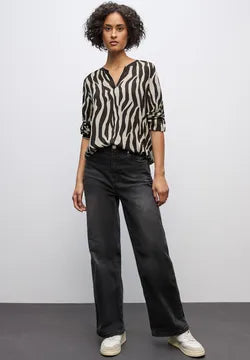 Street One Brown Print V Neck blouse 346048
