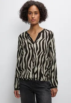 Street One Brown Print V Neck blouse 346048