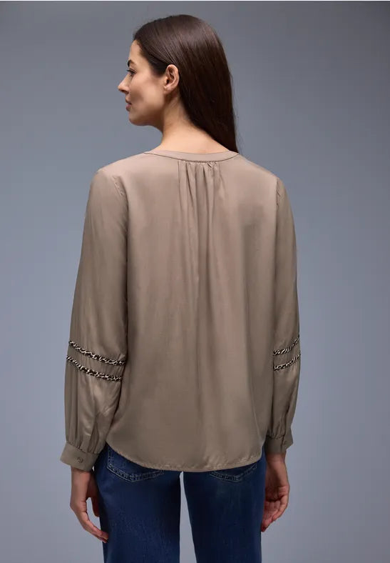 Street One blouse with animal print trim in Off White Or Mocha 346315