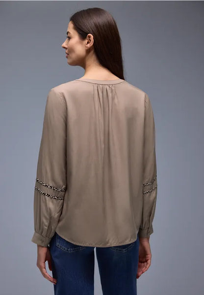 Street One blouse with animal print trim in Off White Or Mocha 346315