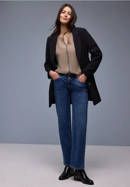 Street One blouse with animal print trim in Off White Or Mocha 346315