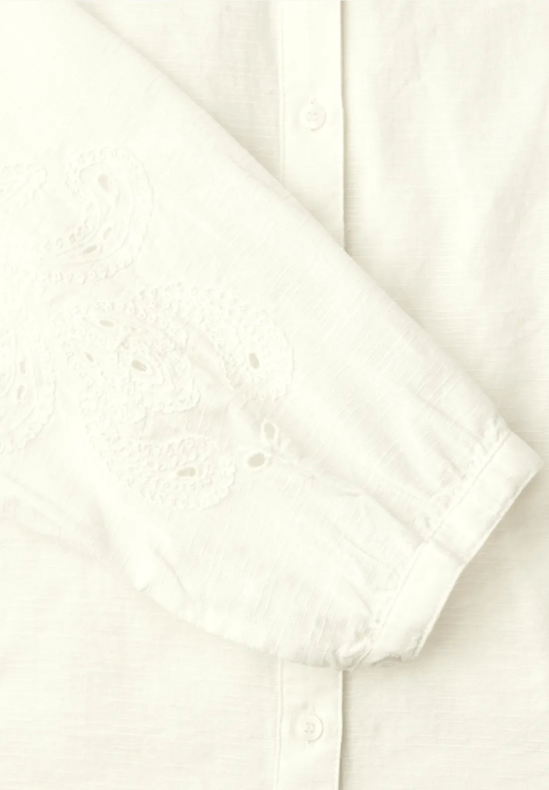Street One Cotton white V Neck shirt with embroidery sleeve  346432