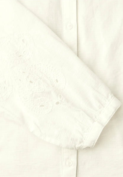 Street One Cotton white V Neck shirt with embroidery sleeve  346432