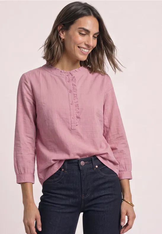 Street One Cotton Long-sleeved corduroy blouse with ruffle details346864