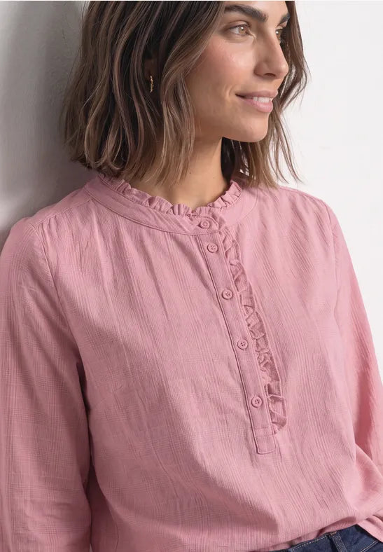 Street One Cotton Long-sleeved corduroy blouse with ruffle details346864