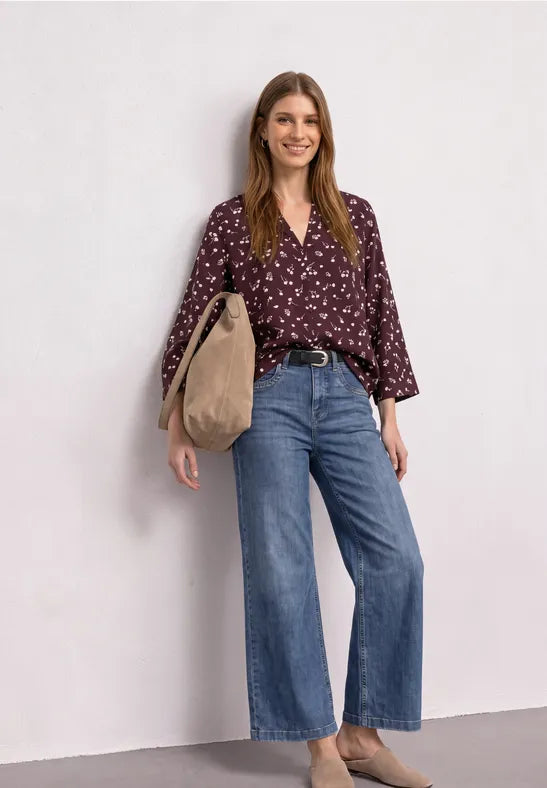Street One Split neck blouse with 3/4 sleeve in Berry 346939