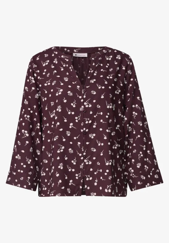 Street One Split neck blouse with 3/4 sleeve in Berry 346939