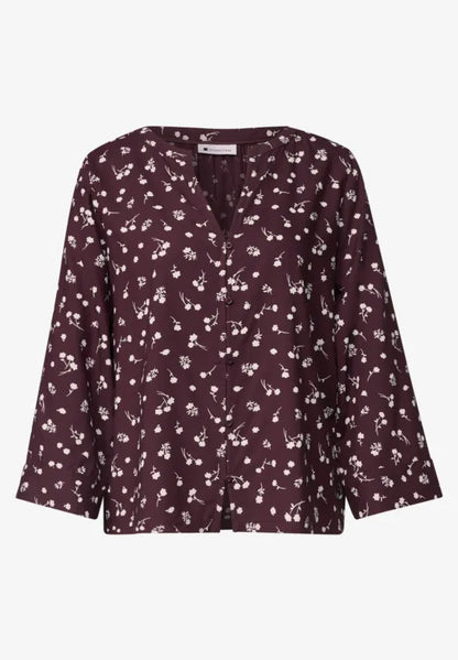 Street One Split neck blouse with 3/4 sleeve in Berry 346939