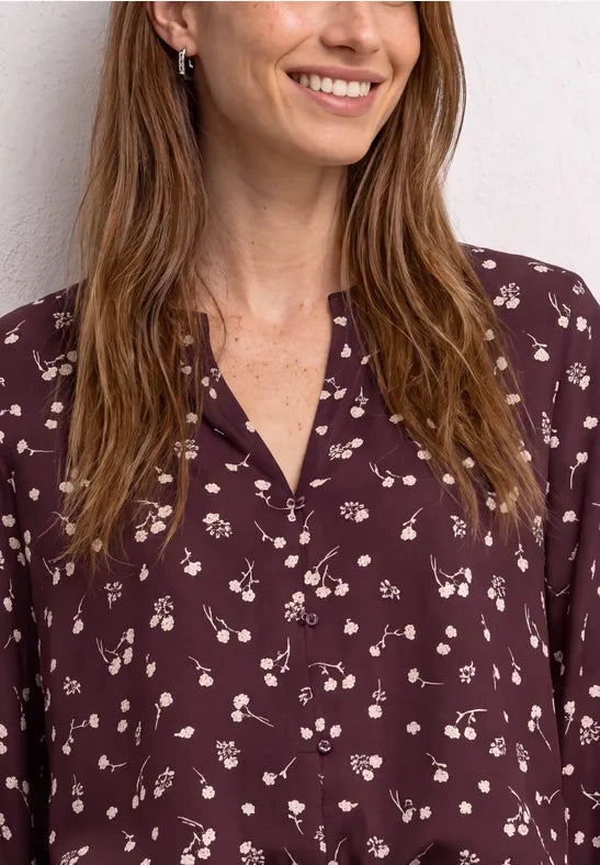 Street One Split neck blouse with 3/4 sleeve in Berry 346939