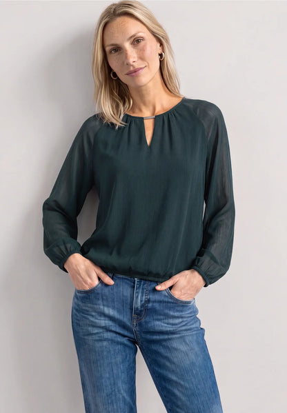 Street One Chiffon Long Sleeve top in Stormy Green  347007