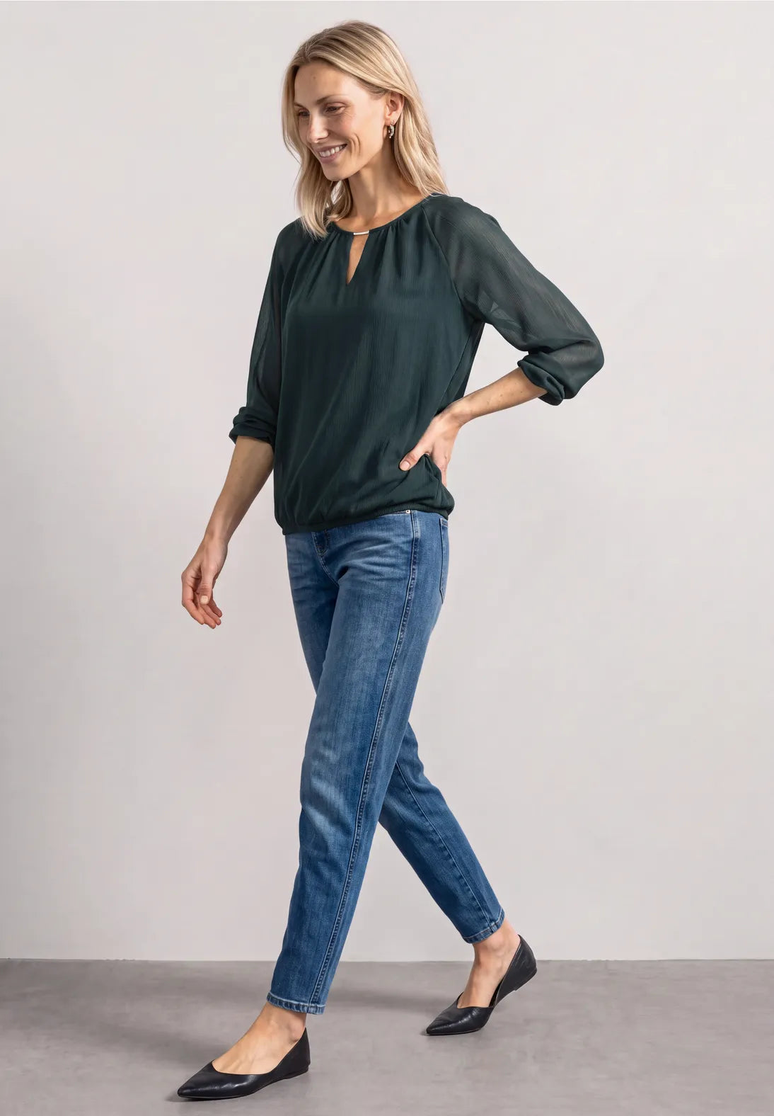 Street One Chiffon Long Sleeve top in Stormy Green  347007