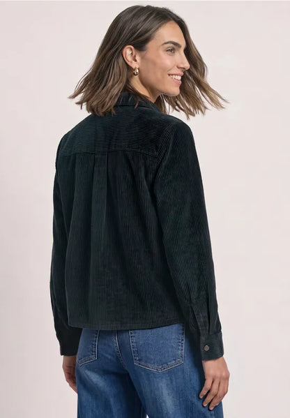 Long-sleeved shirt blouse with corduroy blend in Deep Green