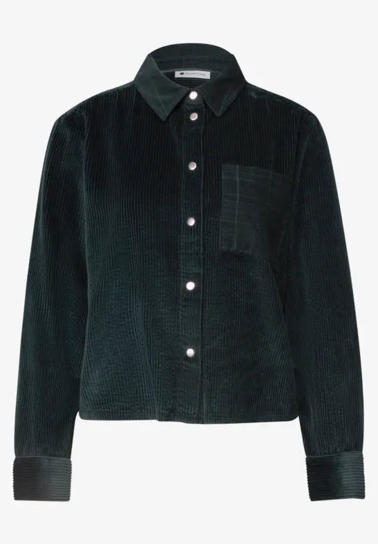 Long-sleeved shirt blouse with corduroy blend in Deep Green