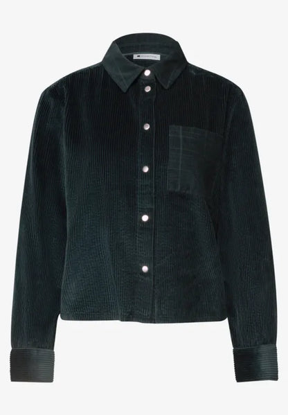 Long-sleeved shirt blouse with corduroy blend in Deep Green