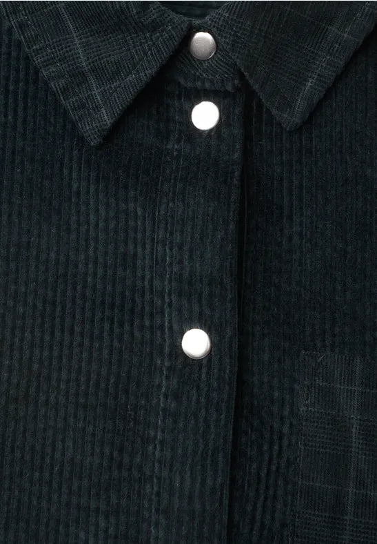 Long-sleeved shirt blouse with corduroy blend in Deep Green
