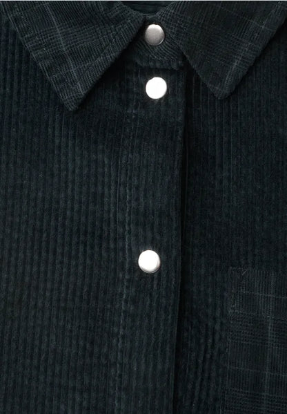 Long-sleeved shirt blouse with corduroy blend in Deep Green
