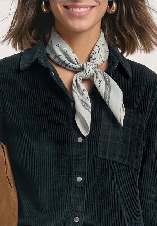 Long-sleeved shirt blouse with corduroy blend in Deep Green