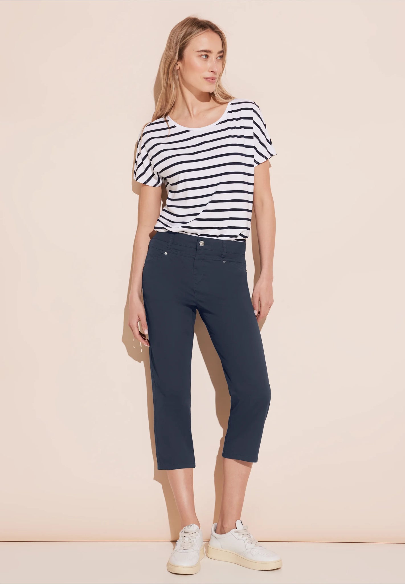Street One Cotton Chino Crop Trousers. Navy or Sand 377580